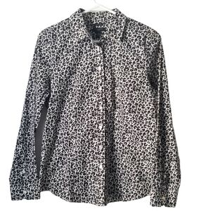 Talbots Petites Wrinkle Resistant Button Down Shirt Leopard Print Size 8P